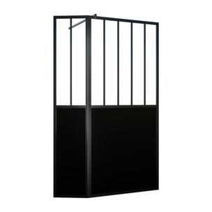 Paroi de Douche Façon Verrière avec Volet Pivotant - 90+40x200 cm - Verre Transparent et Noir