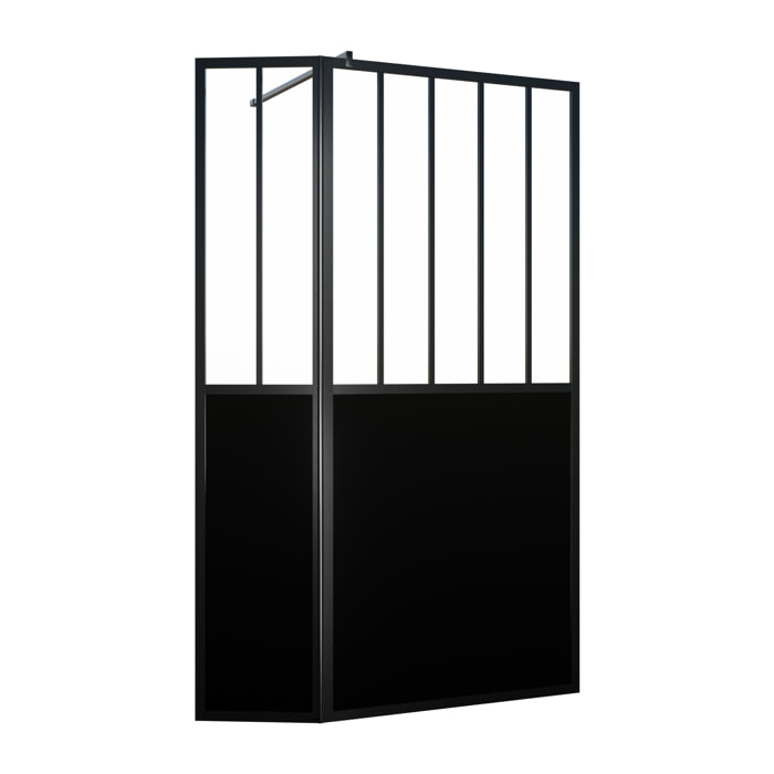 Paroi de Douche Façon Verrière avec Volet Pivotant - 90+40x200 cm - Verre Transparent et Noir