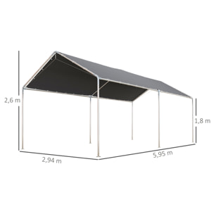 Cochera Exterior 3x6 m Carpa Garaje para Coche Impermeable con Toldo de Tela PE y Marco de Acero Galvanizado Pabellón Gazebo para Jardín Patio Gris