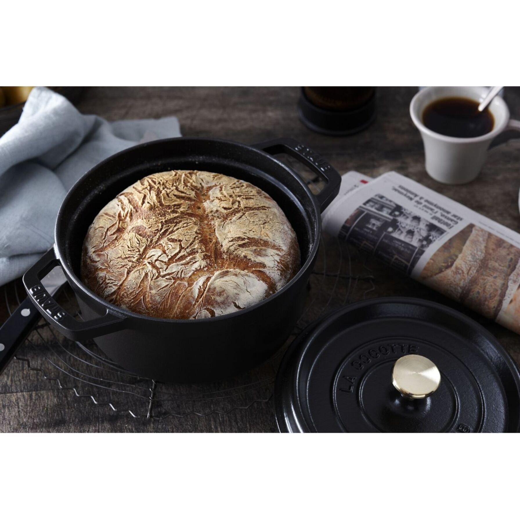 Cocotte en Fonte, Ronde, 24 cm, 3,7 L, Noir Mat