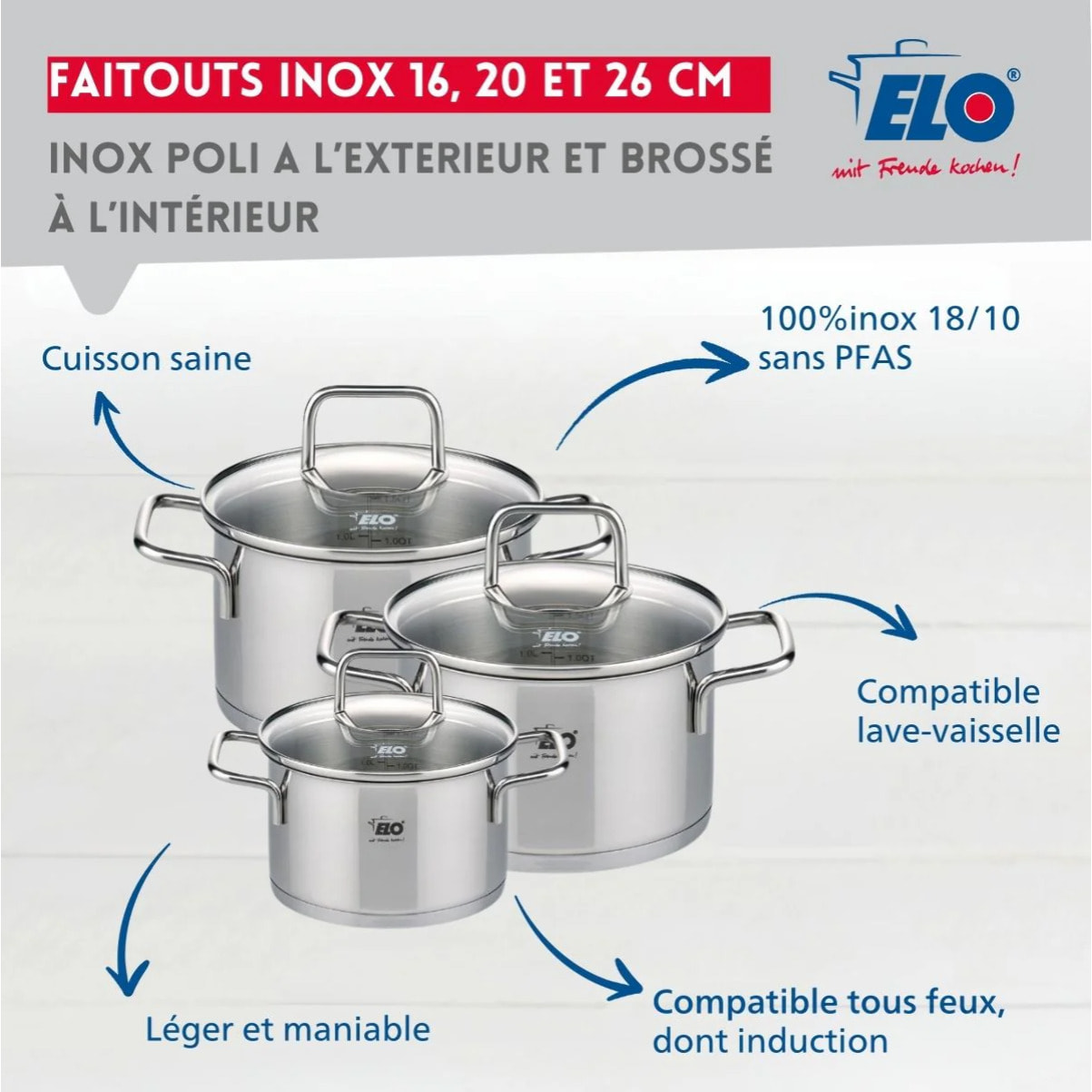 Set de 3 faitouts en inox 16 cm 20 cm et 26 cm Elo Citrin