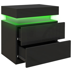 Chevet table de nuit design LED réglable 2 tiroirs façade laquée télécommande noir