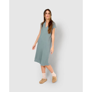 Vestido corto algodón lino verde azulado