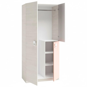 Armadio Giovanile A 3 Ante Armadietto Per Cameretta Ragazzi Con Barra Appendiabiti E 3 Ripiani Mobile Camera 200x52x90 Cm Bianco Alpi, Grigio E Rosa