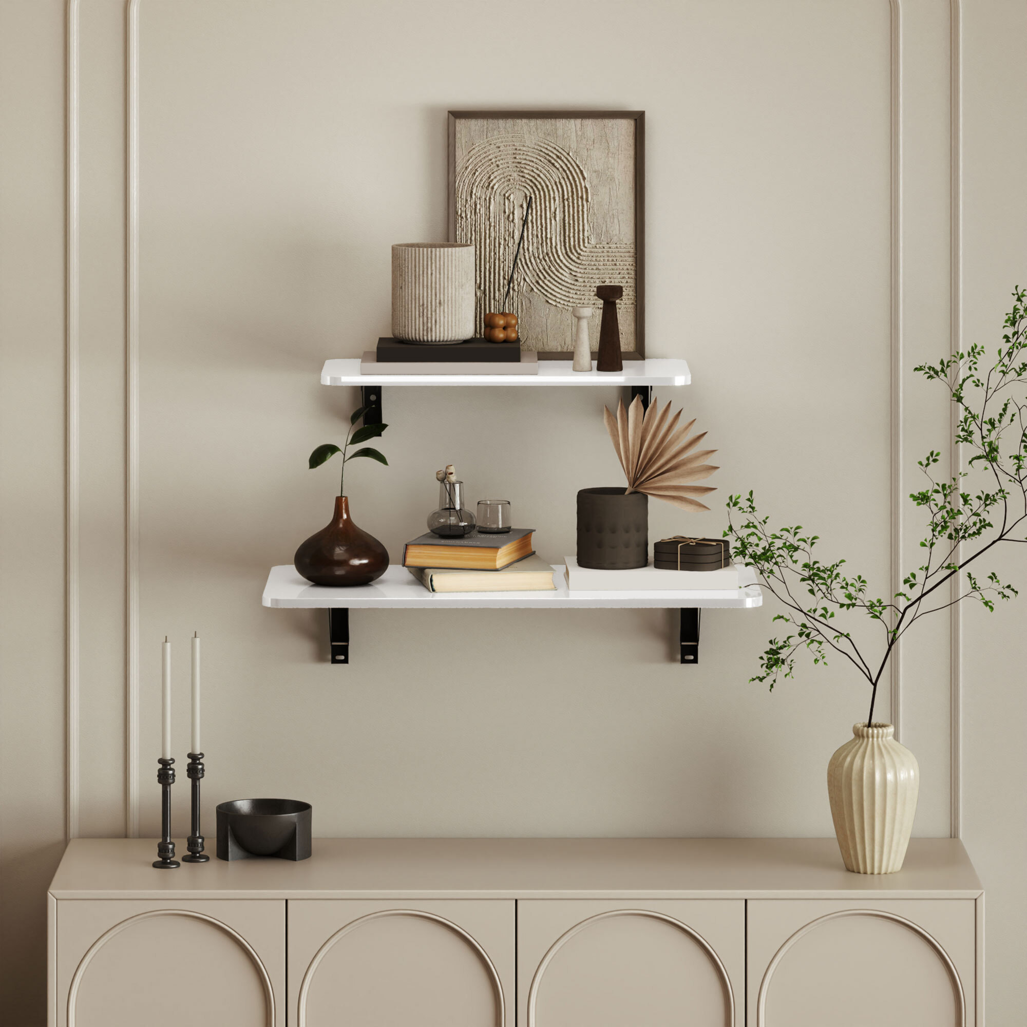 Juego de 2 Mesas Plegables de Pared Escritorios Flotantes para Espacios Pequeños Mesas Abatibles para Cocina Comedor Estudio Dormitorio y Salón Blanco Brillo