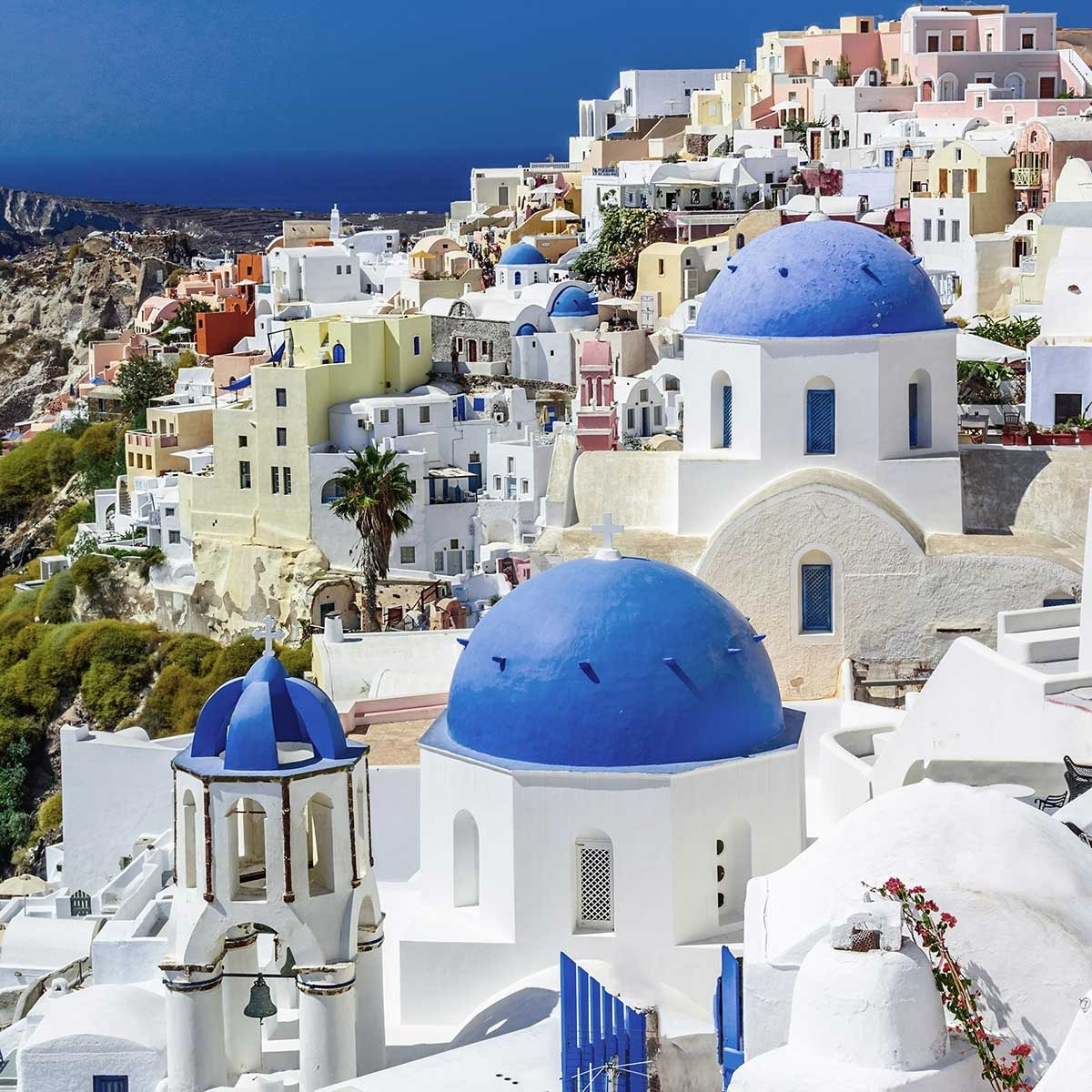 Poster dôme bleu sur les cyclades Affiche sous cadre noir