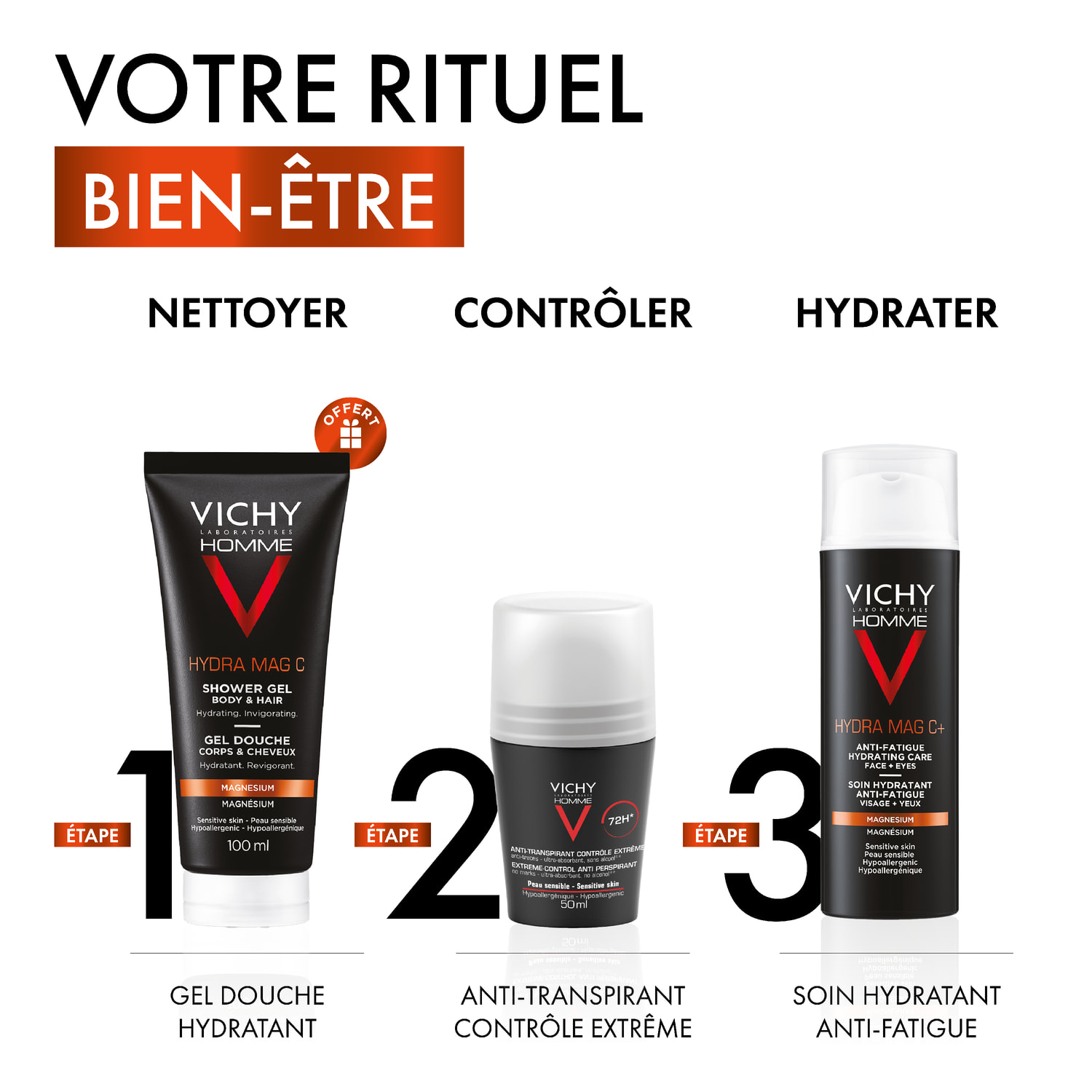 Vichy Homme Hydra Mag C+ - Soin Hydratant Anti-Fatigue 50 ml