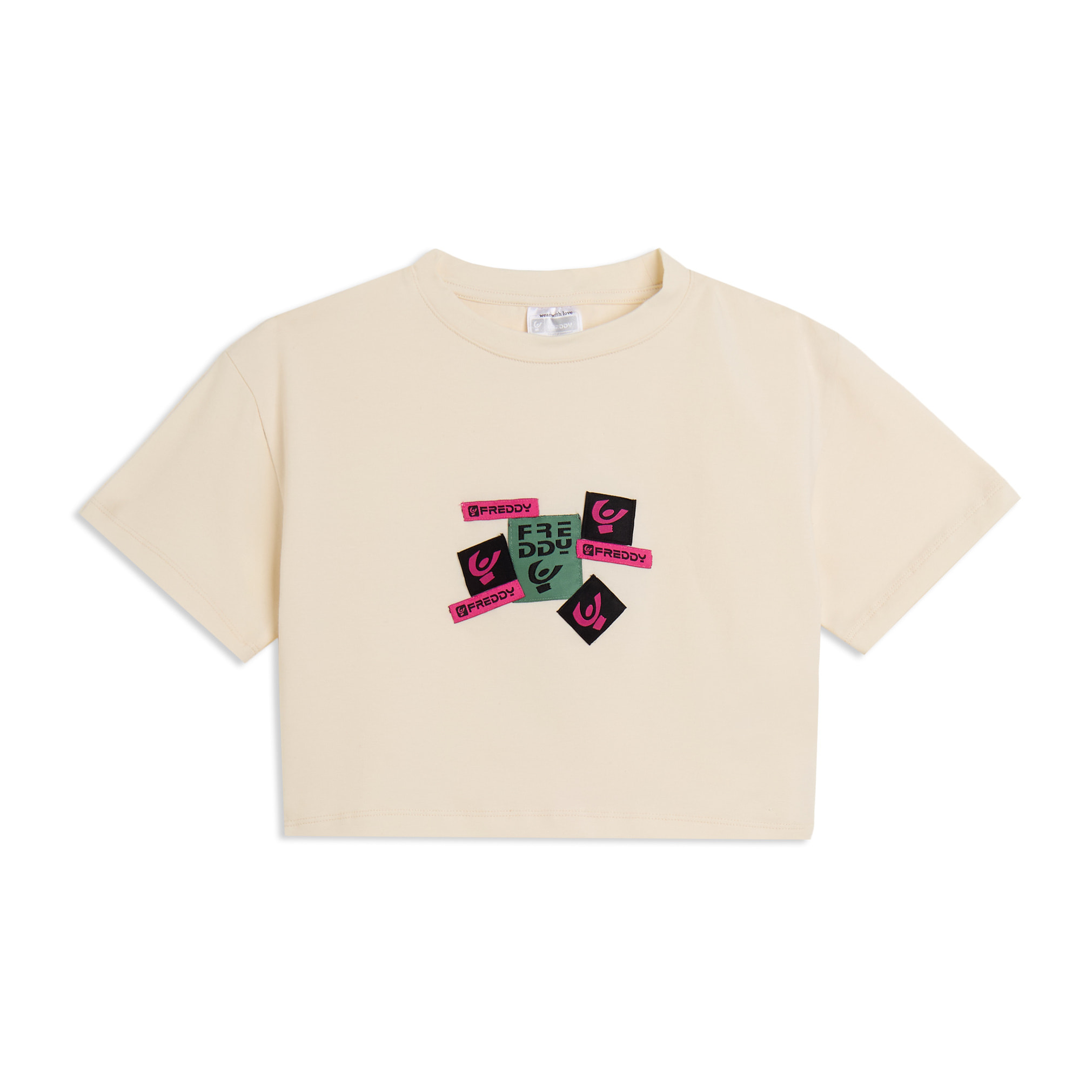 T-shirt Junior cropped con stampa loghi multipli