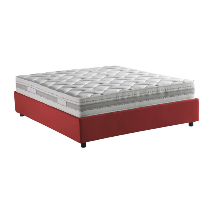 Letto alla francese Alaksir, Letto contenitore in tessuto, Apertura frontale, con materasso Cm 140x200 incluso, 100% Made in Italy, Rosso