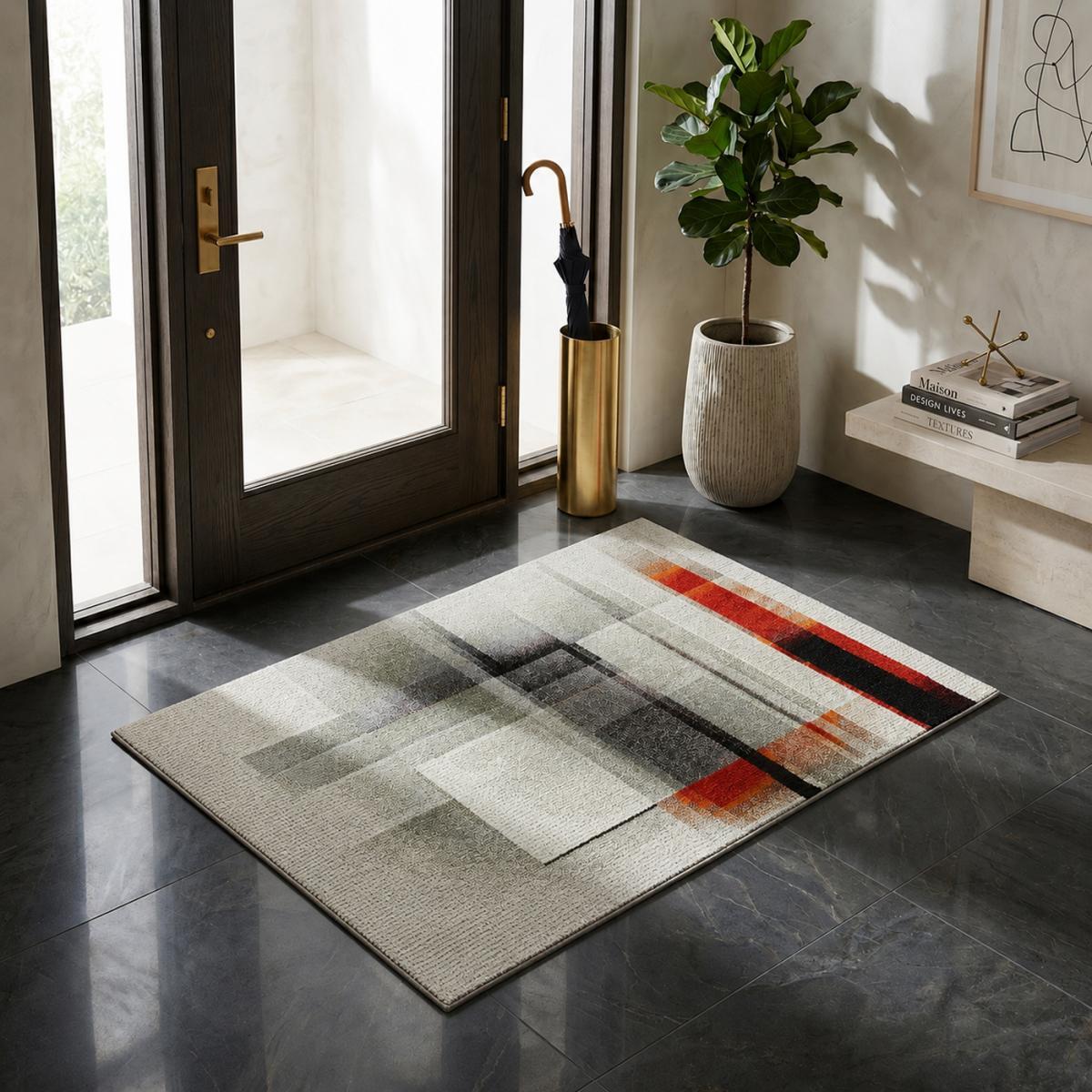 Petit tapis géométrique ivoire, rouge et noir