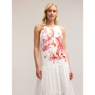 Motivi - Maxi dress a balze con stampa floreale - Bianco