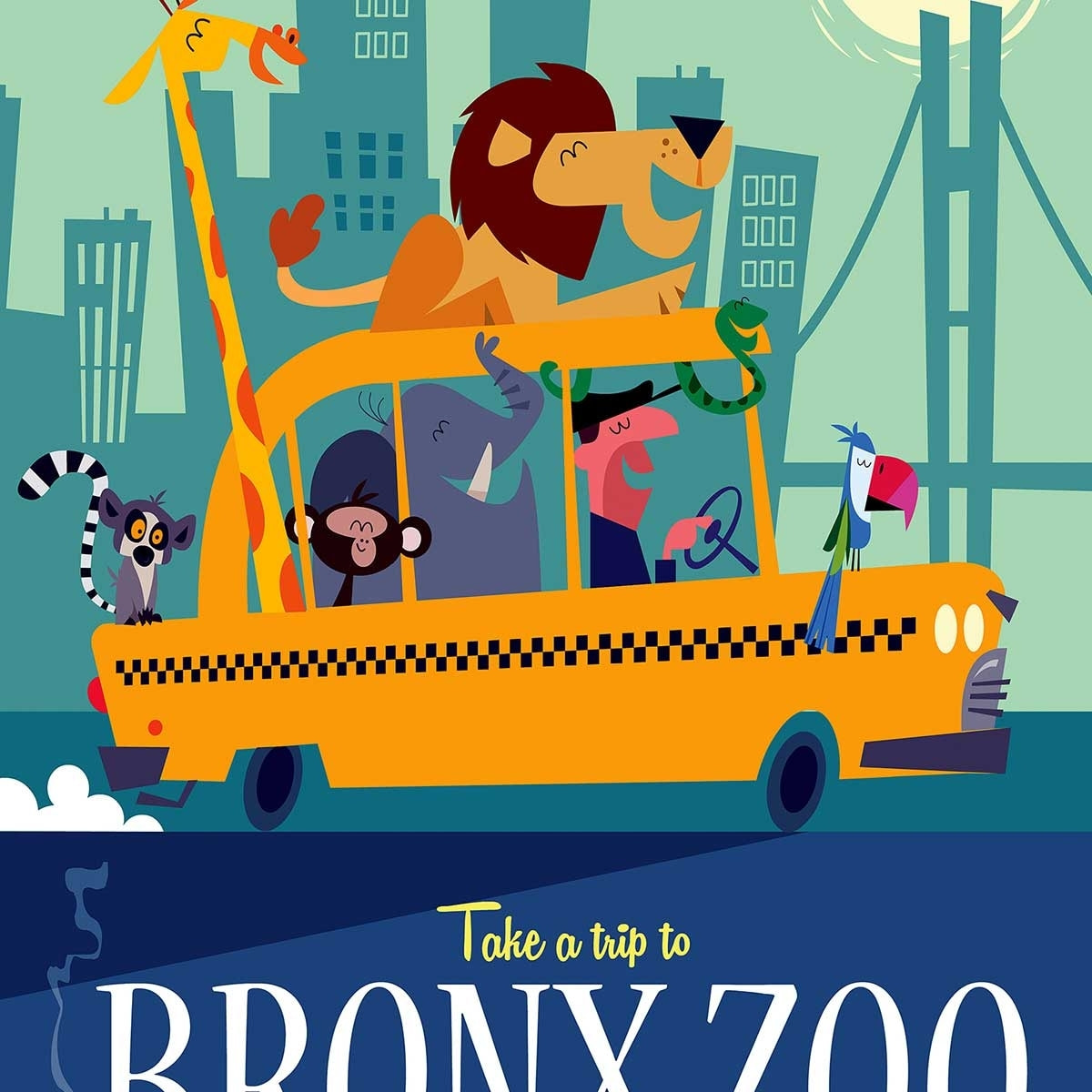 Poster retro bronx zoo Affiche sous cadre noir