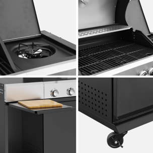 Barbecue gaz 4 brûleurs + 1 feu latéral, cuisine d'extérieure avec tablettes, thermomètre et housse MAXIM AVEC HOUSSE