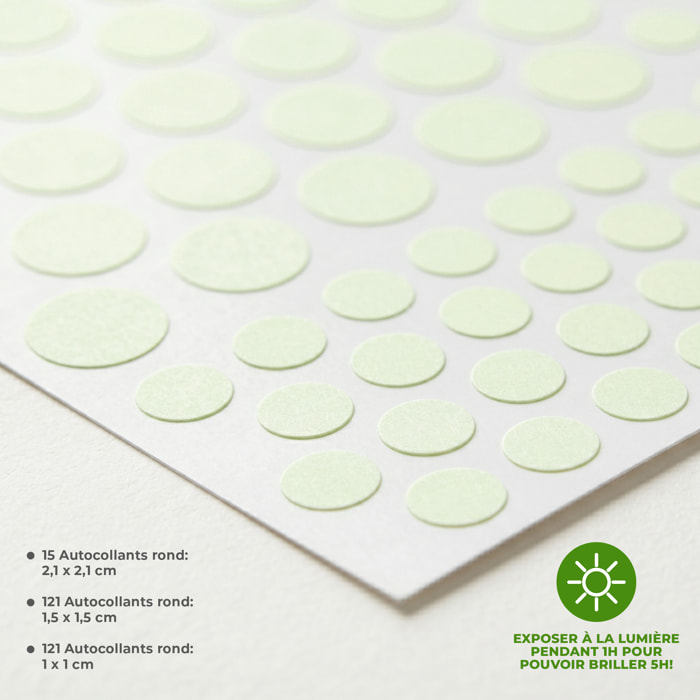 Stickers Muraux décoration adhésifs250 ronds phosphorescent