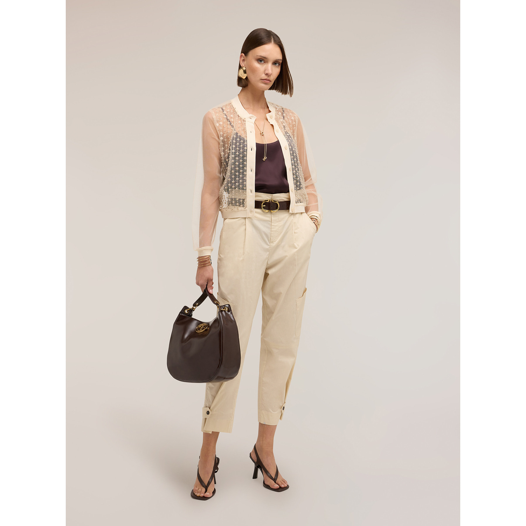 Motivi - Camisa de tul con bordado joya - Beige