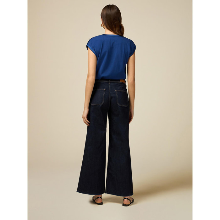 Oltre - Vaqueros wide cropped eco-friendly - Azul