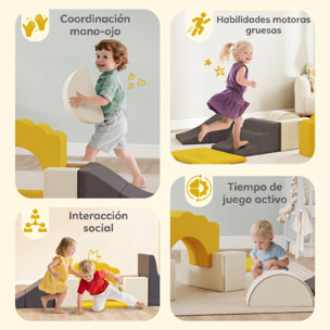 Juego de 7 Bloques de Espuma para Niños, Bloques de Psicomotricidad Infantil con Base Antideslizante, Montessori, Set de Escalada Suave Interior para Escalar y Gatear, 0,5-3 Años, Amarillo