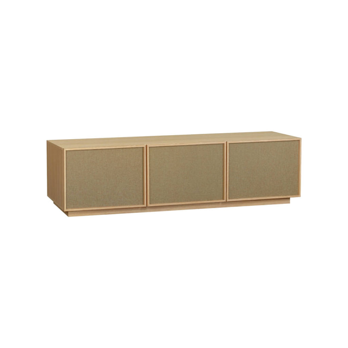 Meuble TV décor bois et tissu 3 portes 180cm KUBA