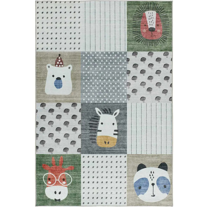 CANDY Alfombra infantil lavable con animales multicolor, 120x170 cm