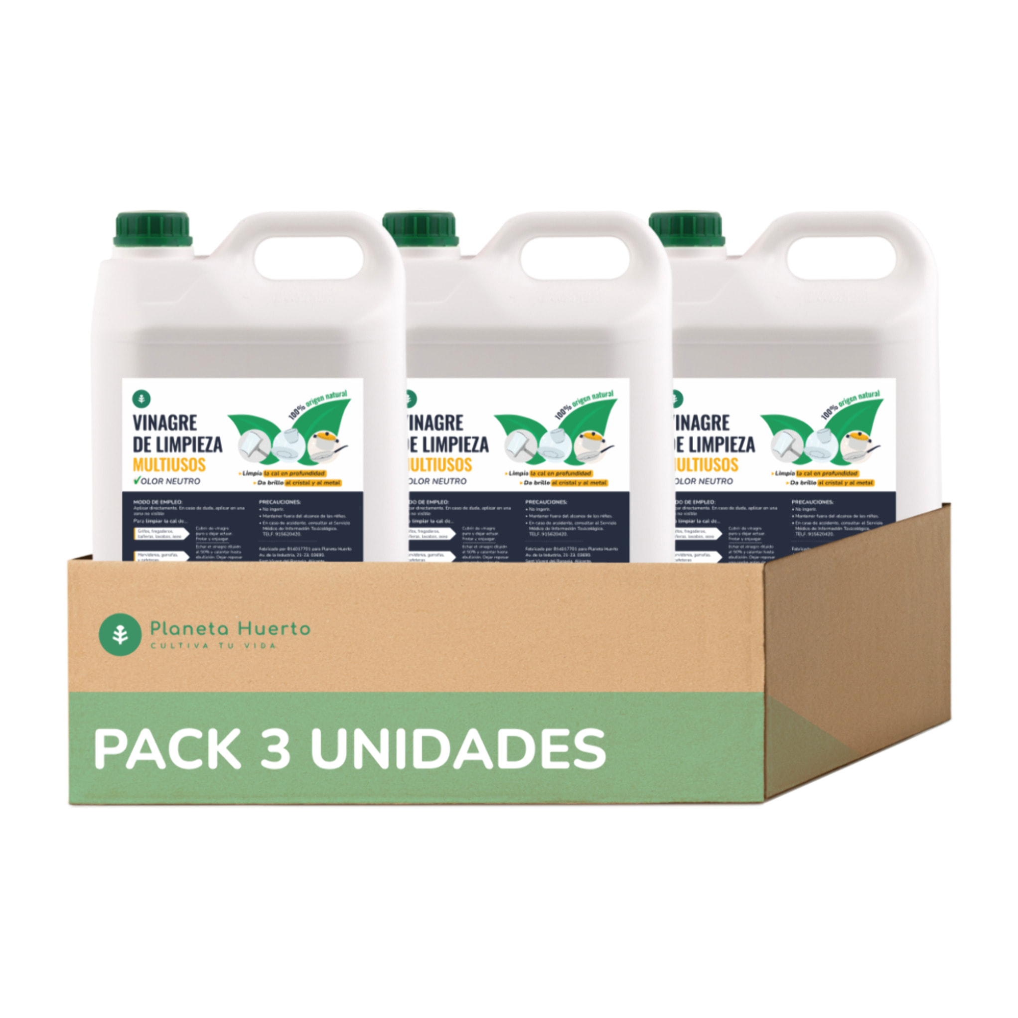 PLANETA HUERTO | Pack 3x Vinagre Blanco de Limpieza 5L - Multiusos Ecológico para Eliminar Cal, Abrillantar y Limpieza Eficiente en el Hogar