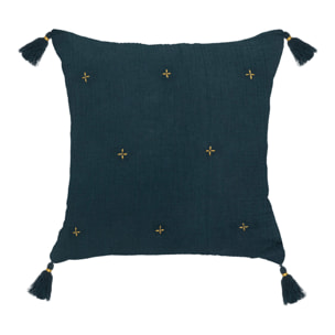 Coussin en gaze de coton brodé - Bleu Encre