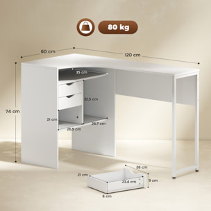 Bureau d'angle bureau informatique multimédia multi-rangement métal panneaux particules blanc