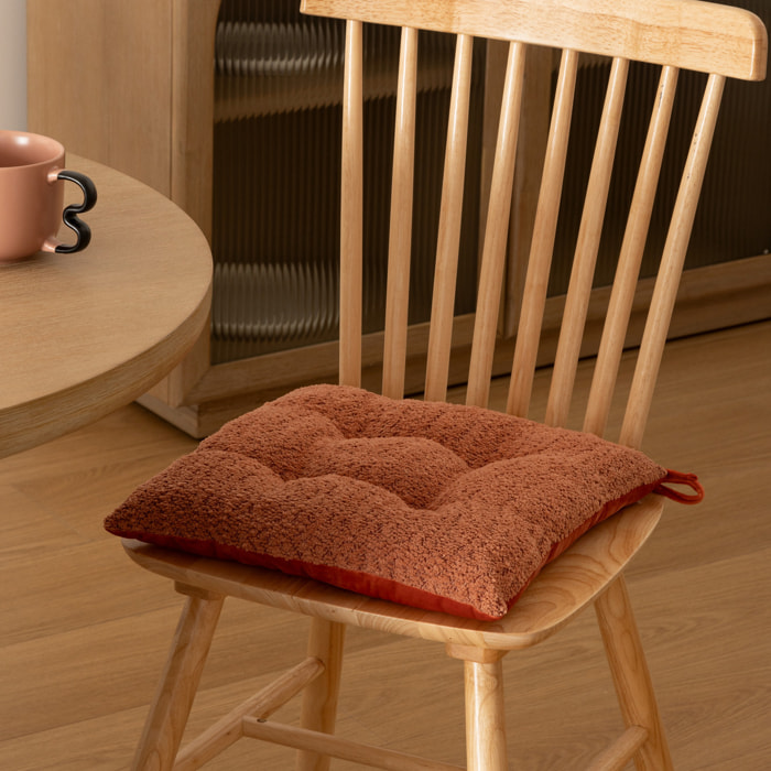 Galette de chaise Soana bouclette terracotta 38x38cm