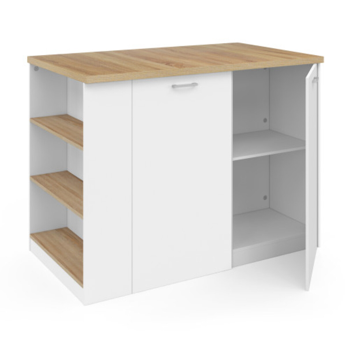 Ilot de cuisine Dario bois et blanc avec rangements