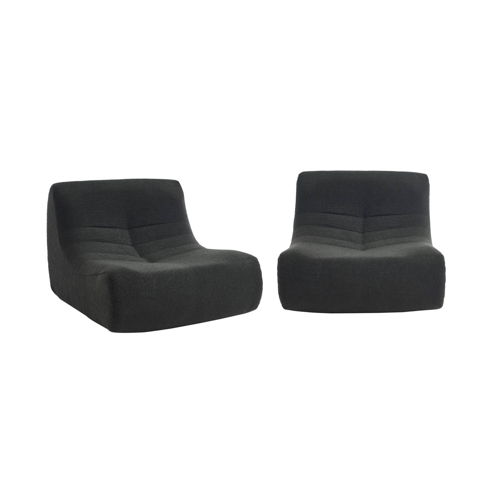 Lot de 2 fauteuils chauffeuses en bouclette texturée noir style contemporain 1 place