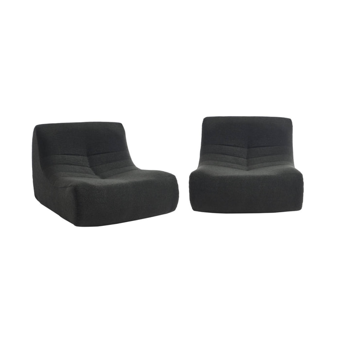Lot de 2 fauteuils chauffeuses en bouclette texturée noir style contemporain 1 place