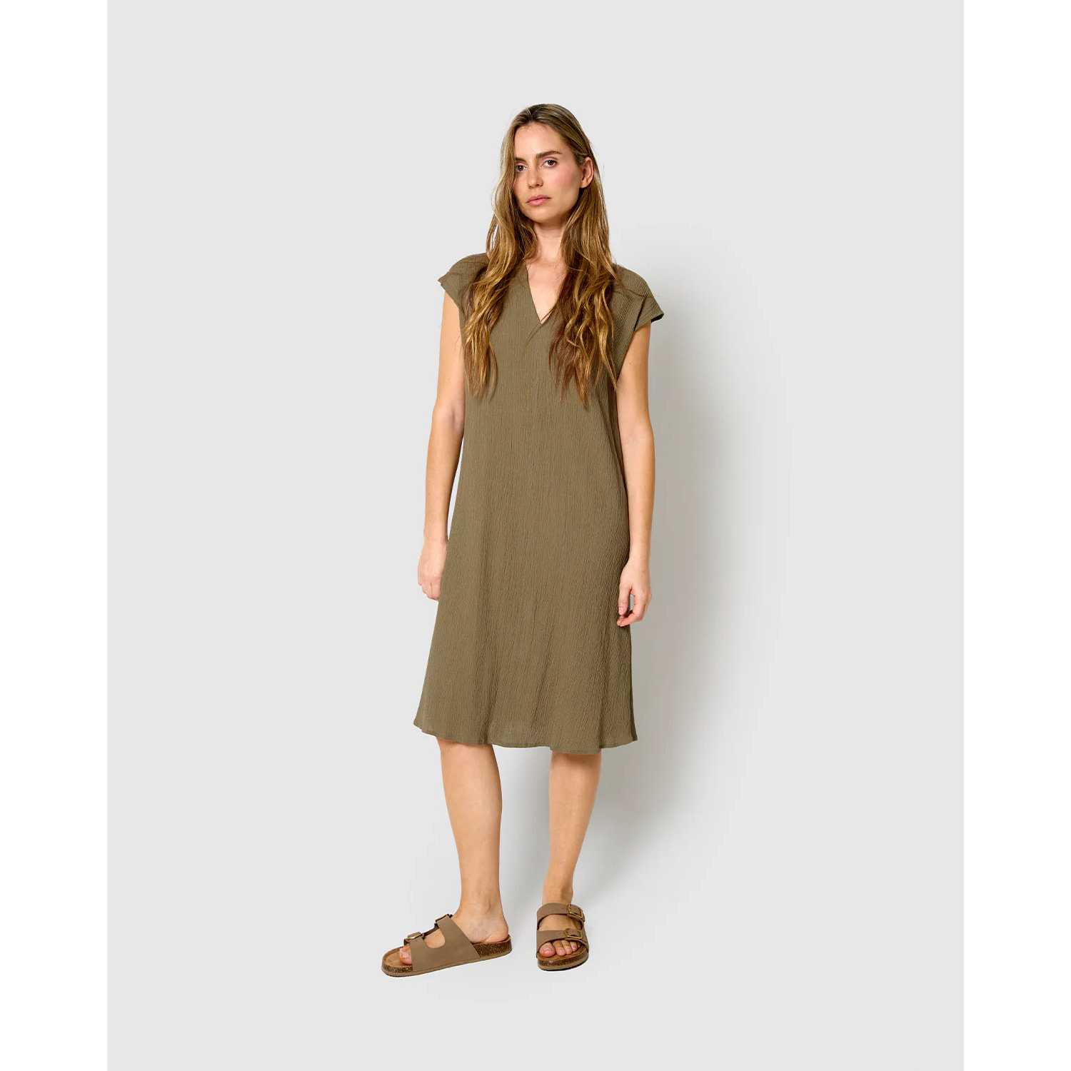 Vestido corto algodón lino verde cacería