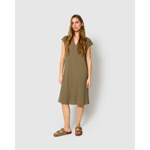 Vestido corto algodón lino verde cacería