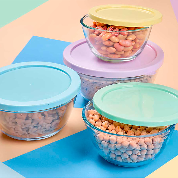 SET 4 CONTENITORI IN VETRO BOROSIL ROSSO 800/1000/1600/2100ML