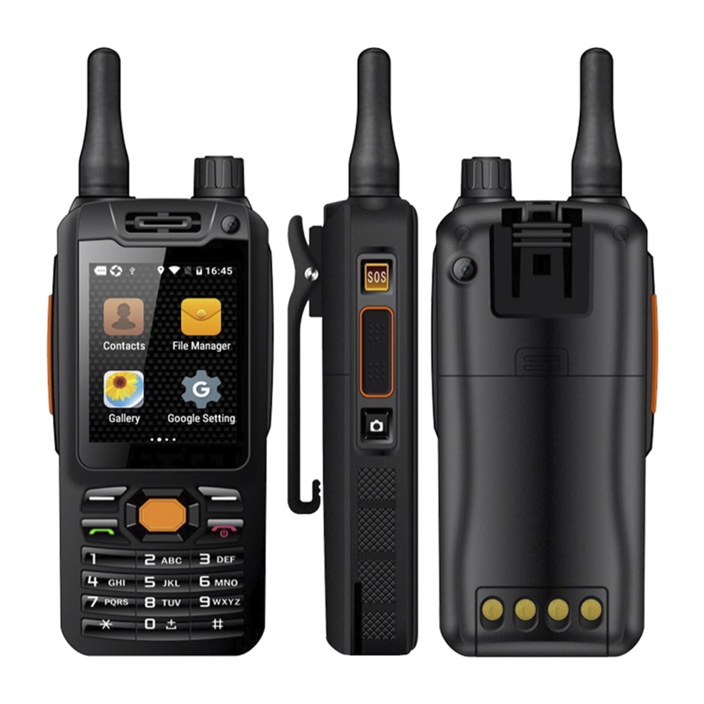 DAM Smartphone robusto  F25 4G, Android 7.1, 1 GB di RAM + 8 GB. Schermo da 2,4''. 5mpx + 2mpx. GPS. Con Zello Walkie Talkie Altoparlante di classe K. Antenna amplificatrice. 5,6x2,6x12,5 cm. Colore nero