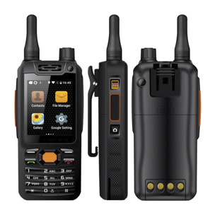 DAM Smartphone robusto  F25 4G, Android 7.1, 1 GB di RAM + 8 GB. Schermo da 2,4''. 5mpx + 2mpx. GPS. Con Zello Walkie Talkie Altoparlante di classe K. Antenna amplificatrice. 5,6x2,6x12,5 cm. Colore nero