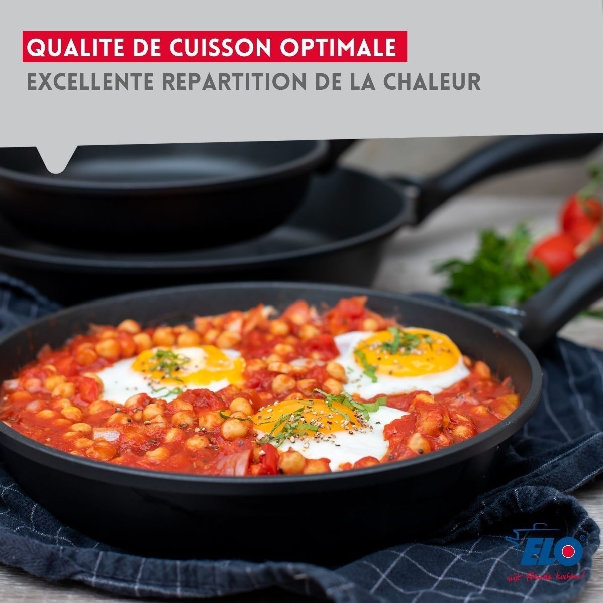 Set de 3 poêles et 3 couvercles sans PFAS Elo Alucast