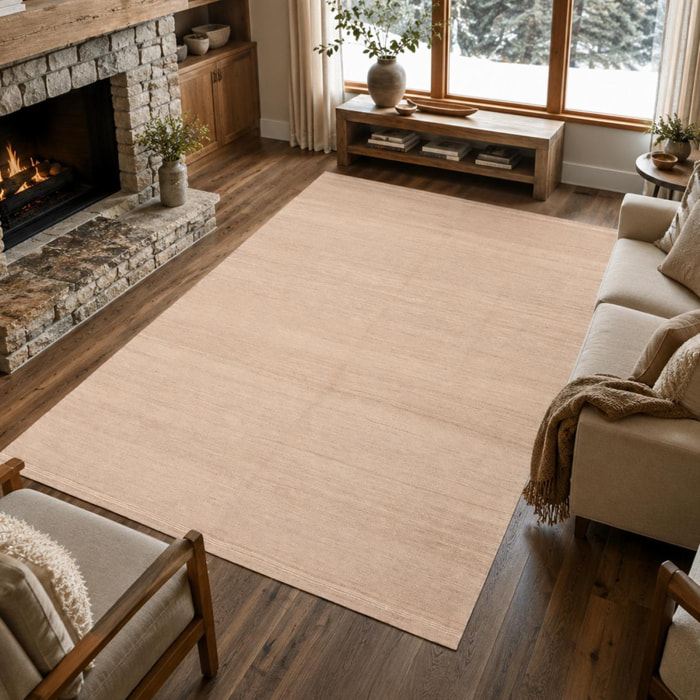Tapis kilim, faux uni authentique, tissé à plat en laine