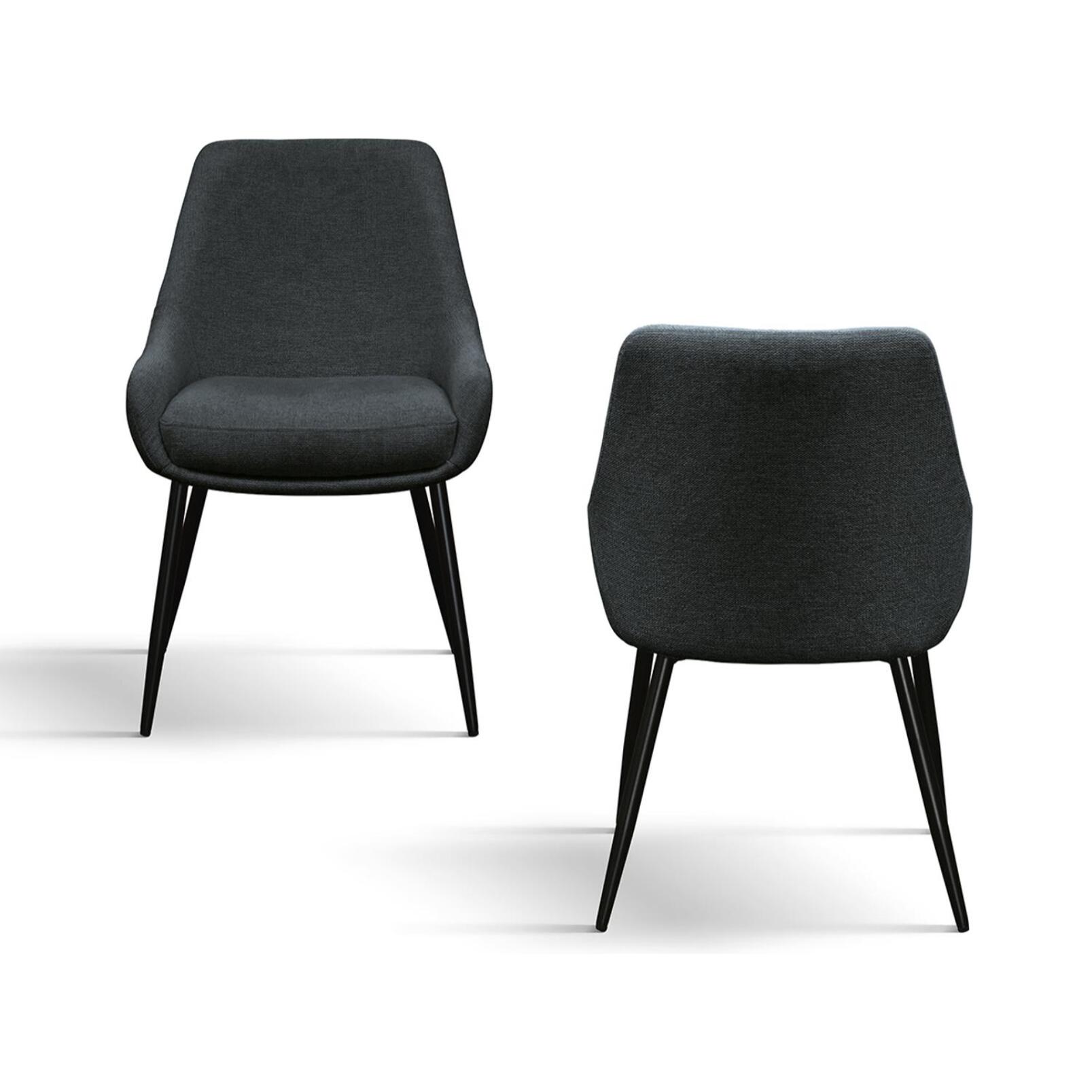 Set di 4 sedie TALLINN in tessuto antracite e gambe in metallo nero opaco, con braccioli