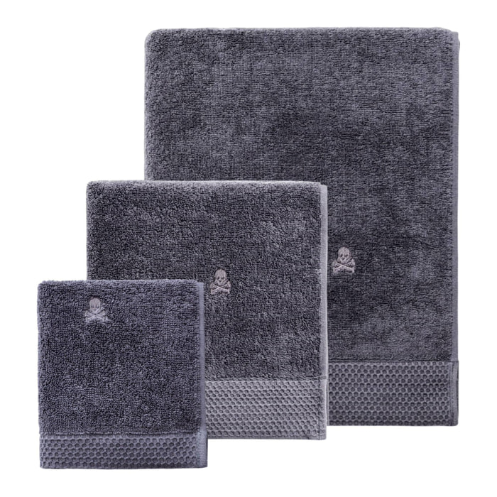 Juego de toallas nidus (30x50cm + 50x100cm + 90x150cm) 100% algodón en color gris con logo bordado scalpers home