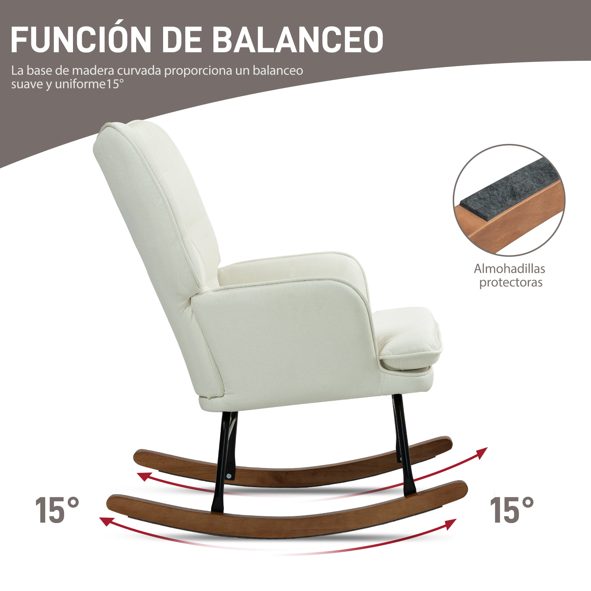 Silla Mecedora con Reposapiés Mecedora para Lactancia con Cojín Acolchado y Reposabrazos Carga 130 kg Mecedora para Salón Dormitorio Crema