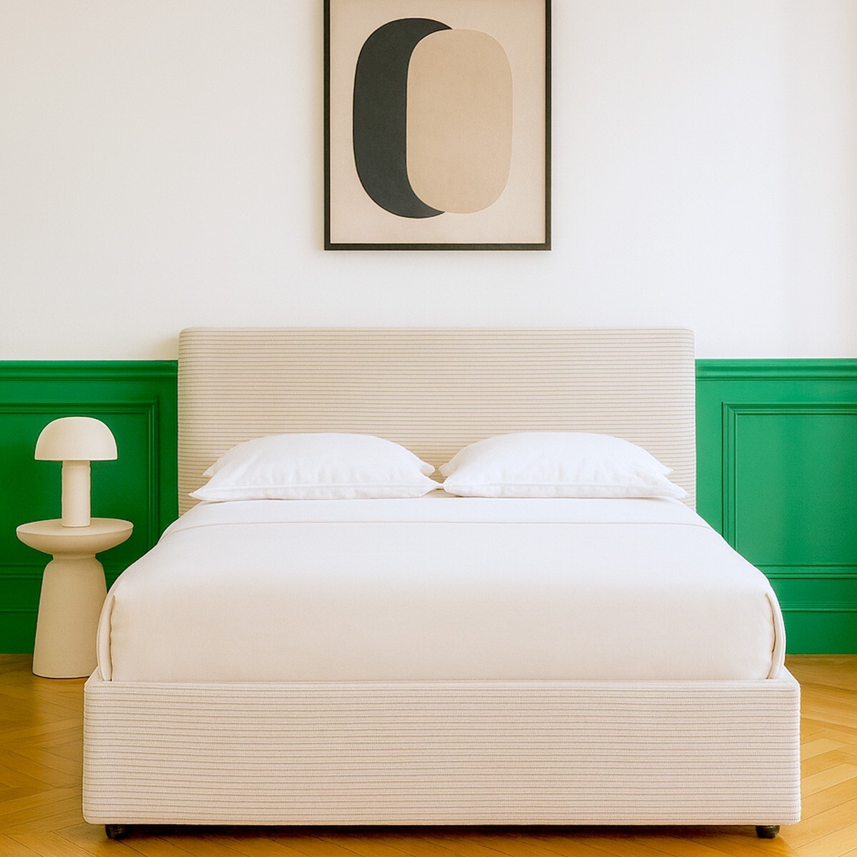 Lit coffre avec tête de lit en velours côtelé - TINA