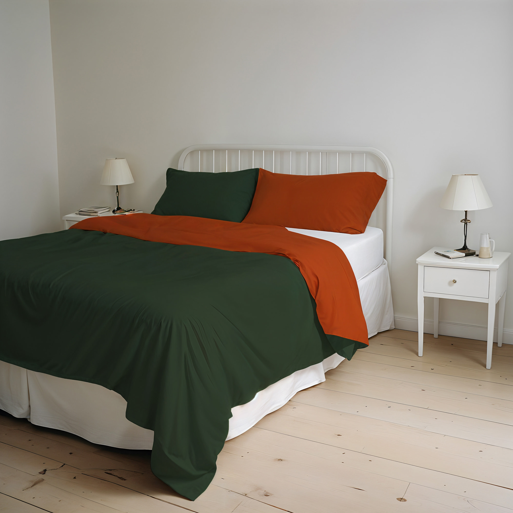 PARURE COPRIPIUMINO NATURAL COLOR, 100% Cotone, Made in Italy - VERDE OLIVA/TERRA
