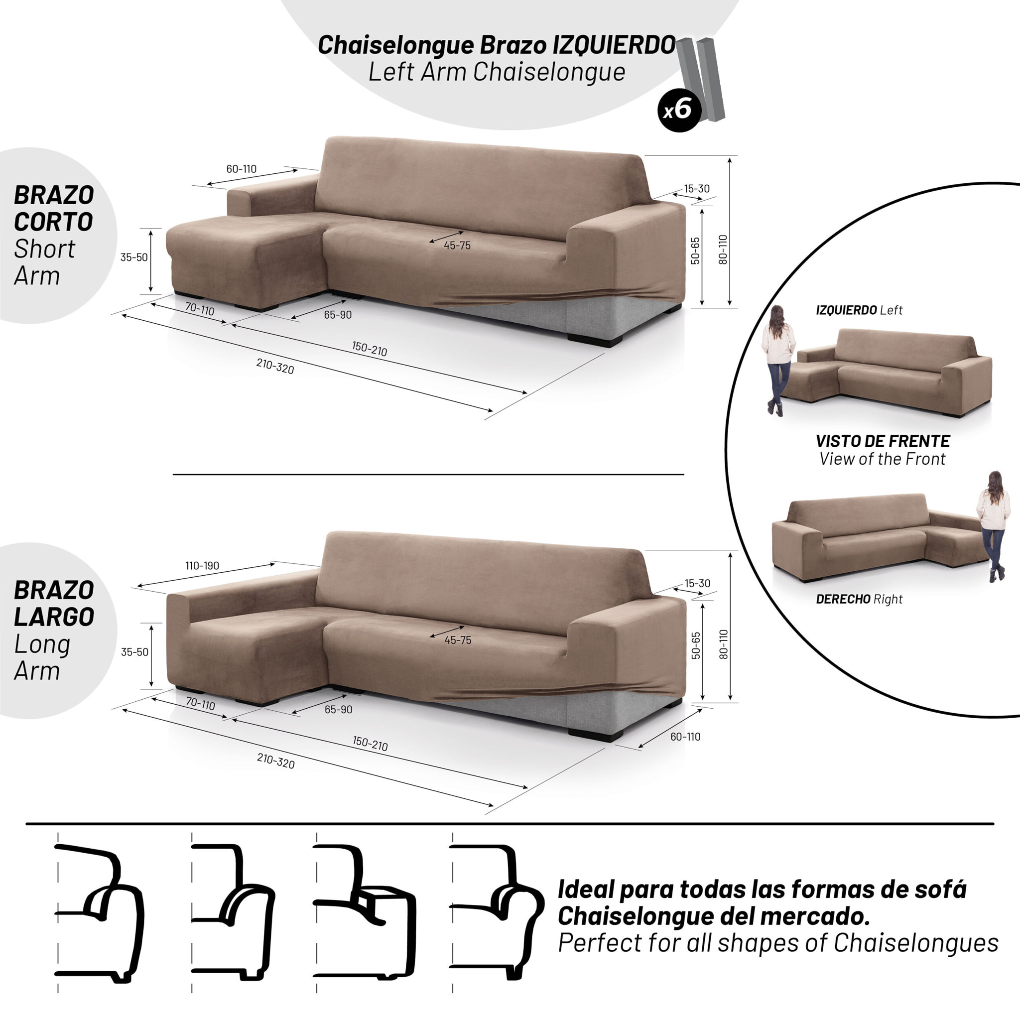 Funda TERCIOPELO ANTI MANCHAS Multi elástica para CHAISE LONGUE modelo VERONICA