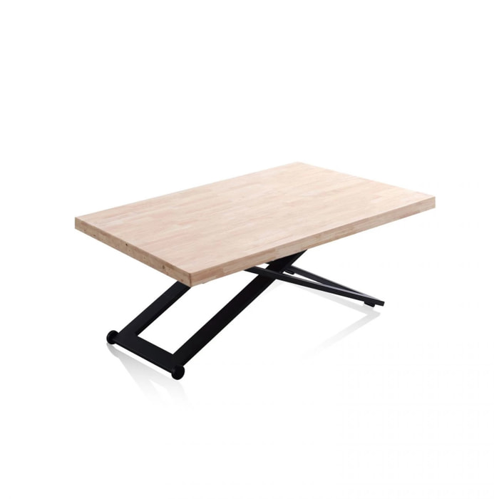 Mesa de centro elevable con patas metálicas y ruedas en negro y roble 120x49-76 cm Lada Negro - Roble