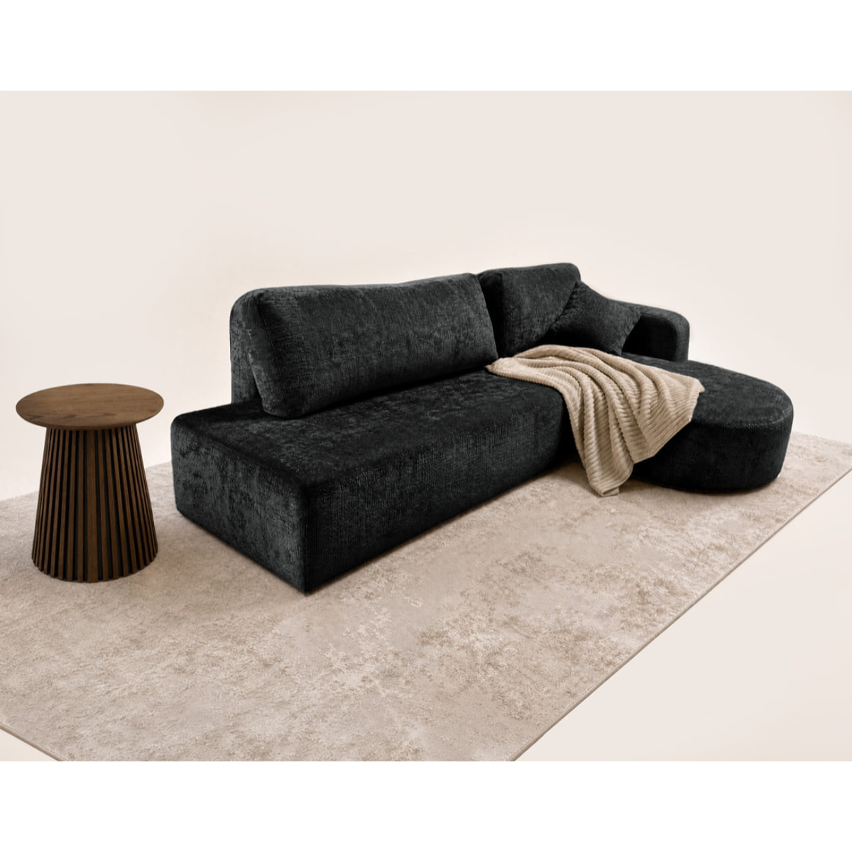 Miro - Canapé d'angle droit 4 places convertible avec coffre en velours texturé - Gris Anthracite