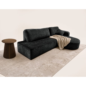 Miro - Canapé d'angle droit 4 places convertible avec coffre en velours texturé - Gris Anthracite