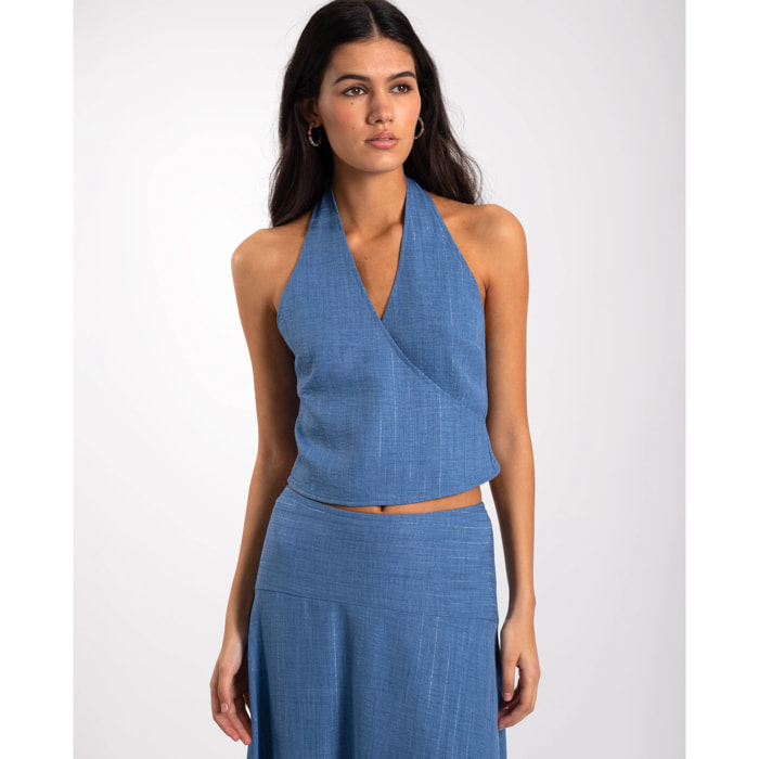 Top de mujer cruzado con cuello halter y con escote de pico