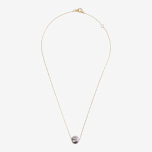 PERLAVIVA - Collana in Argento 925 placcato Oro Giallo 18Kt con Perla Ming d'Acqua Dolce Grigia Ø 11/12 mm
