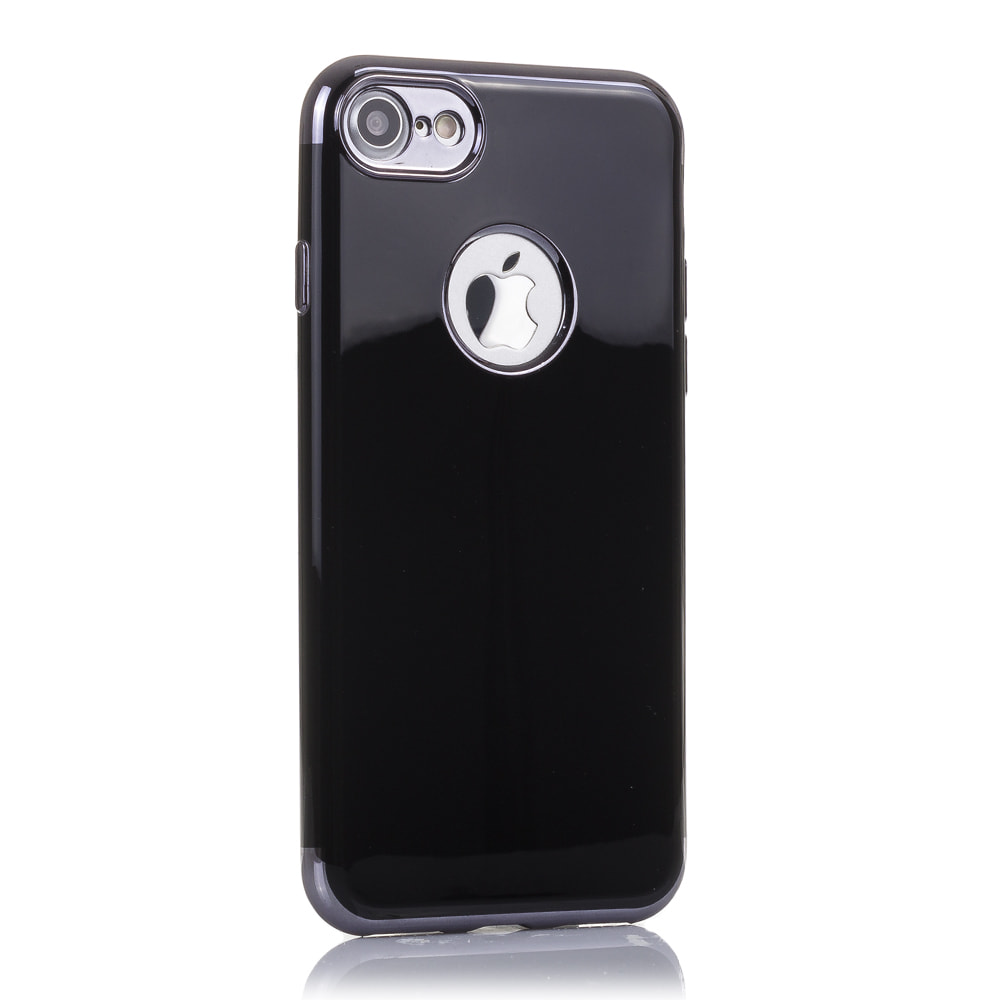 CUSTODIA NERA LUCIDA CON BORDI METALLICI PER IPHONE 7