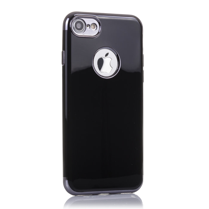 CUSTODIA NERA LUCIDA CON BORDI METALLICI PER IPHONE 7